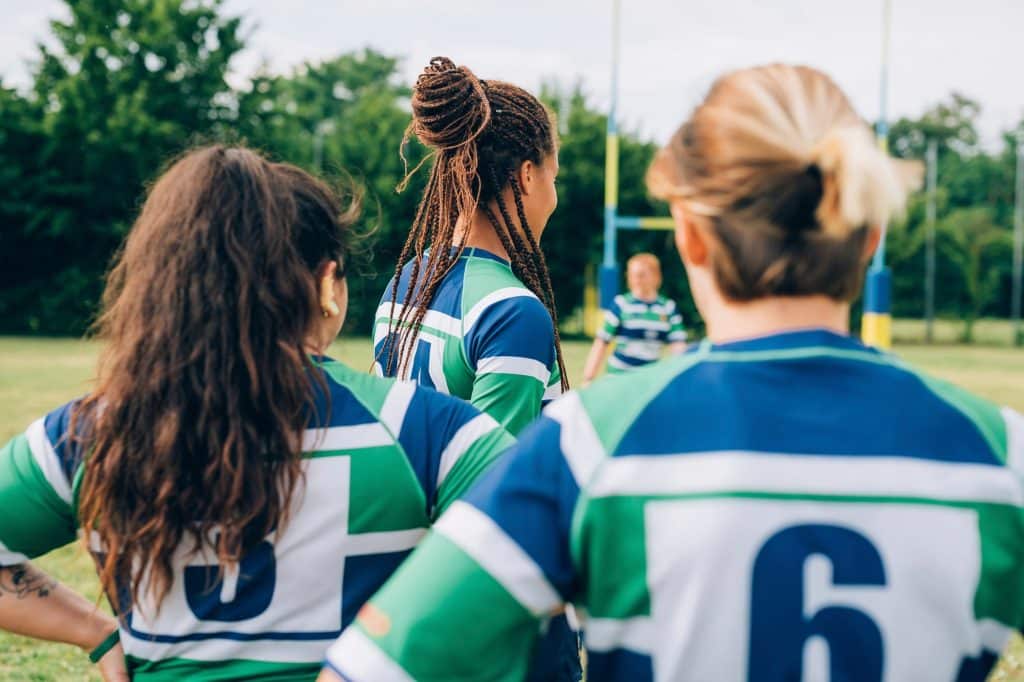 Female rugby players preparing for a match Female rugby players preparing for a match
